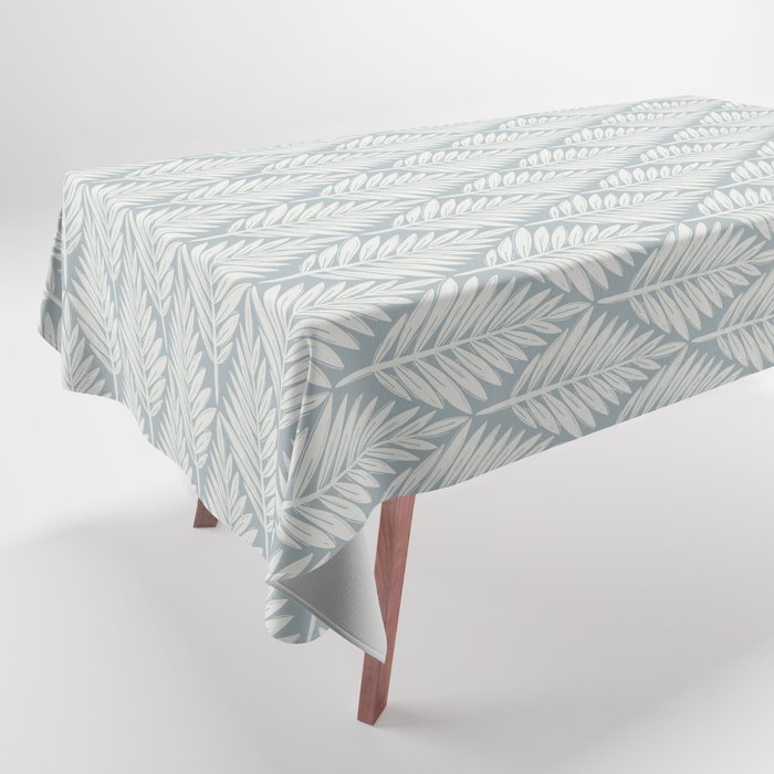 Linocut Palm Leaves . Coastal Blue Tablecloth Gallery Image 1