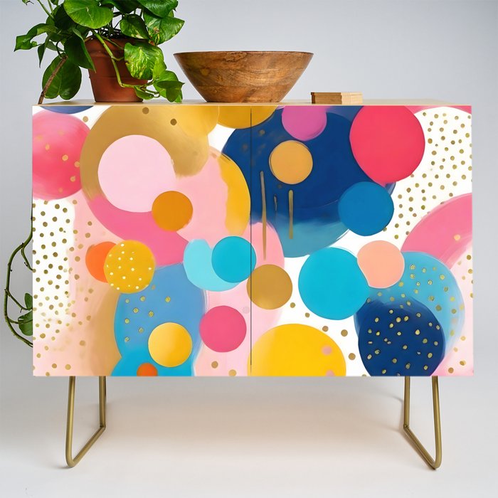 Good Days, Fun Abstract Celebration, Happiness Enjoy Confetti Party, Celebrate Polka Dots Shapes Random Quirky, Eclectic Bohemian Contemporary Credenza Gallery Image 1