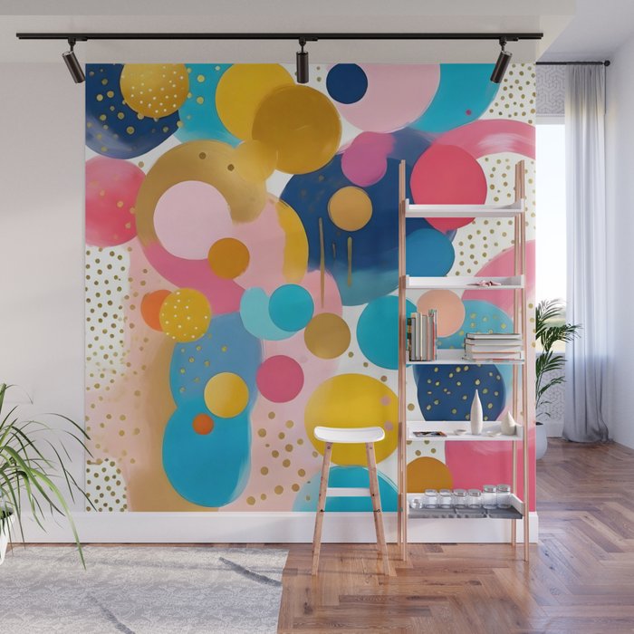 Good Days, Fun Abstract Celebration, Happiness Enjoy Confetti Party, Celebrate Polka Dots Shapes Random Quirky, Eclectic Bohemian Contemporary Wall Mural Gallery Image 1