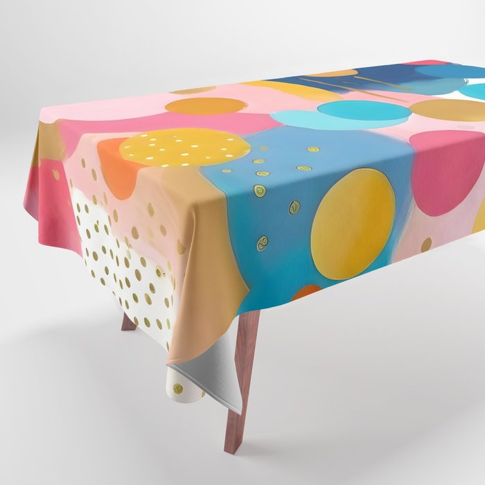 Good Days, Fun Abstract Celebration, Happiness Enjoy Confetti Party, Celebrate Polka Dots Shapes Random Quirky, Eclectic Bohemian Contemporary Tablecloth Gallery Image 1