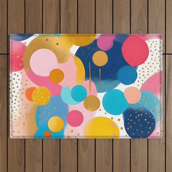 Good Days, Fun Abstract Celebration, Happiness Enjoy Confetti Party, Celebrate Polka Dots Shapes Random Quirky, Eclectic Bohemian Contemporary Outdoor Rug Gallery Image 1