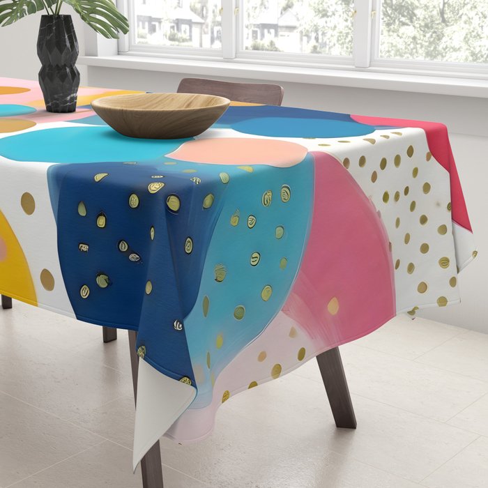 Good Days, Fun Abstract Celebration, Happiness Enjoy Confetti Party, Celebrate Polka Dots Shapes Random Quirky, Eclectic Bohemian Contemporary Tablecloth Gallery Image 3