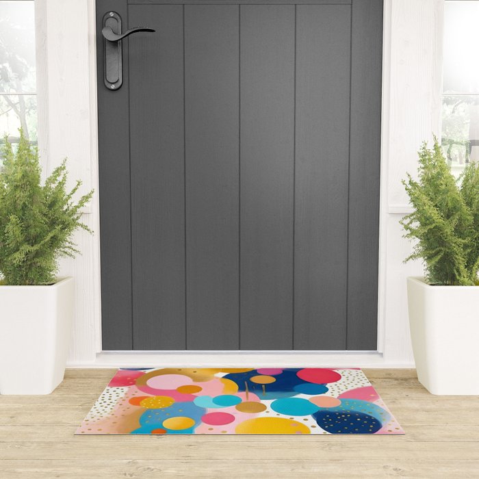 Good Days, Fun Abstract Celebration, Happiness Enjoy Confetti Party, Celebrate Polka Dots Shapes Random Quirky, Eclectic Bohemian Contemporary Welcome Mat Gallery Image 3
