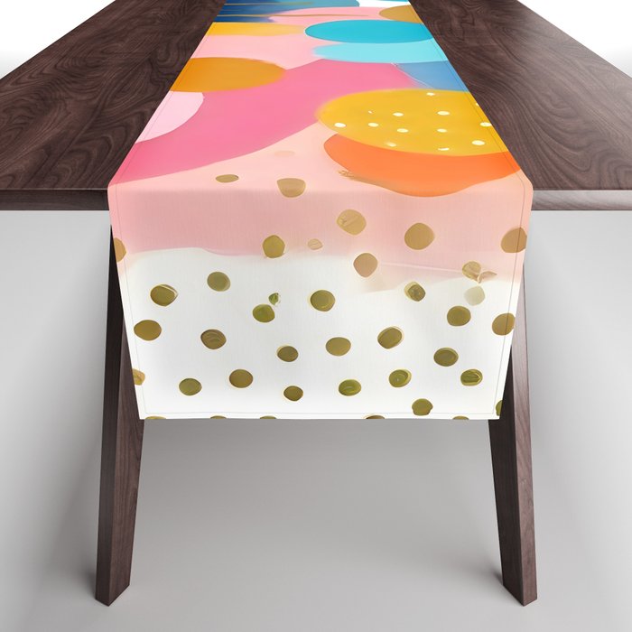 Good Days, Fun Abstract Celebration, Happiness Enjoy Confetti Party, Celebrate Polka Dots Shapes Random Quirky, Eclectic Bohemian Contemporary Table Runner Gallery Image 1