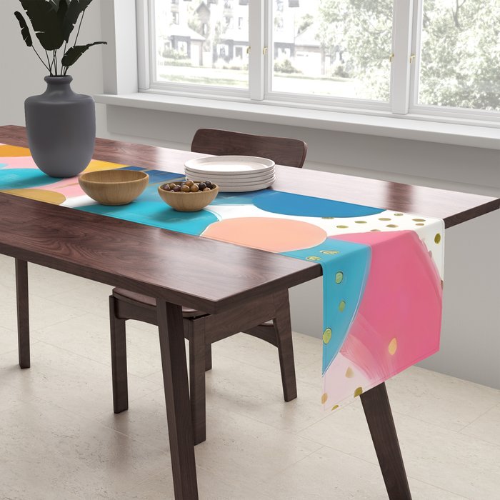Good Days, Fun Abstract Celebration, Happiness Enjoy Confetti Party, Celebrate Polka Dots Shapes Random Quirky, Eclectic Bohemian Contemporary Table Runner Gallery Image 2
