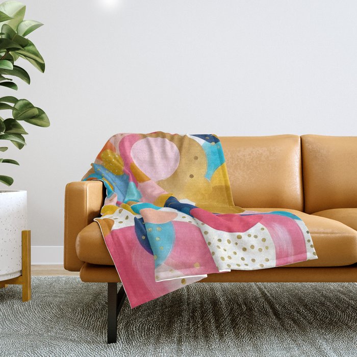 Good Days, Fun Abstract Celebration, Happiness Enjoy Confetti Party, Celebrate Polka Dots Shapes Random Quirky, Eclectic Bohemian Contemporary Throw Blanket Gallery Image 1