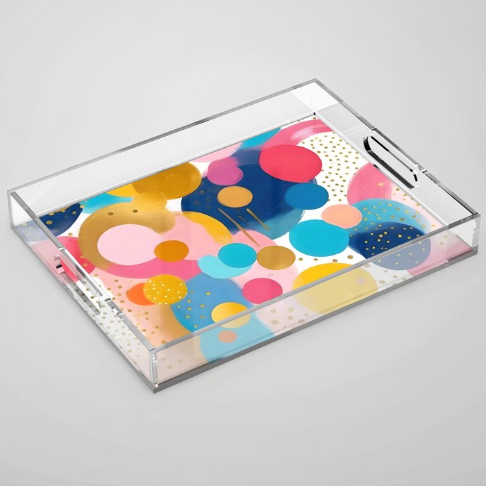 Good Days, Fun Abstract Celebration, Happiness Enjoy Confetti Party, Celebrate Polka Dots Shapes Random Quirky, Eclectic Bohemian Contemporary Acrylic Tray Gallery Image 1
