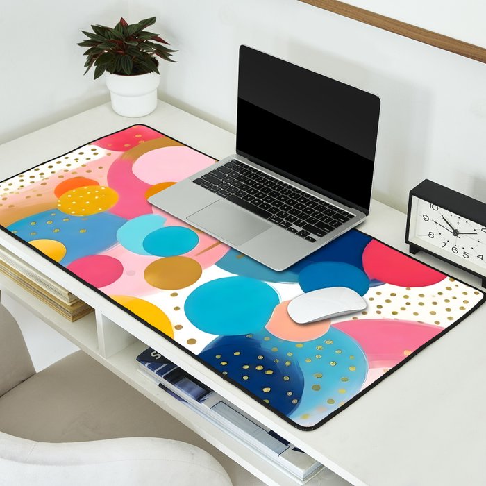 Good Days, Fun Abstract Celebration, Happiness Enjoy Confetti Party, Celebrate Polka Dots Shapes Random Quirky, Eclectic Bohemian Contemporary Desk Mat Gallery Image 2