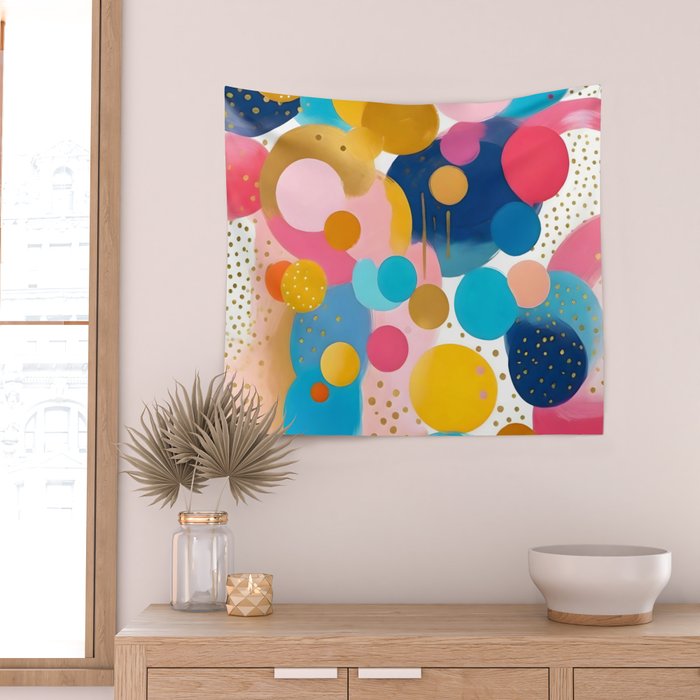 Good Days, Fun Abstract Celebration, Happiness Enjoy Confetti Party, Celebrate Polka Dots Shapes Random Quirky, Eclectic Bohemian Contemporary Wall Tapestry Gallery Image 2