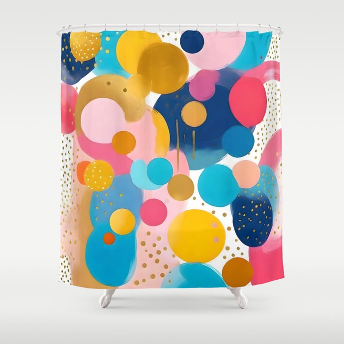 Good Days, Fun Abstract Celebration, Happiness Enjoy Confetti Party, Celebrate Polka Dots Shapes Random Quirky, Eclectic Bohemian Contemporary Shower Curtain Gallery Image 1