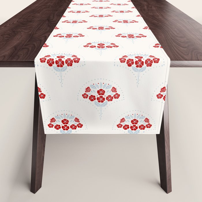Heritage-Inspired Red and Blue Flowers Table Runner Gallery Image 1