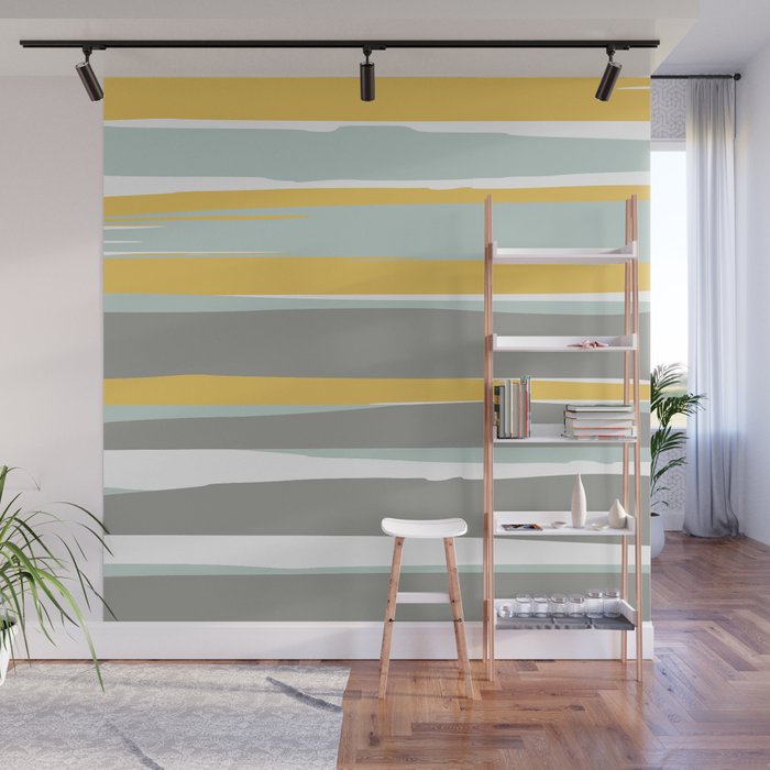 Stripe Abstract, Sun and Beach, Yellow, Pale, Aqua Blue and Gray Wall Mural Gallery Image 1