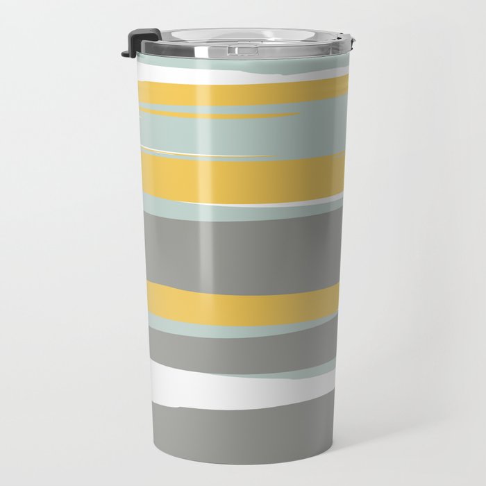 Stripe Abstract, Sun and Beach, Yellow, Pale, Aqua Blue and Gray Travel Mug Gallery Image 3