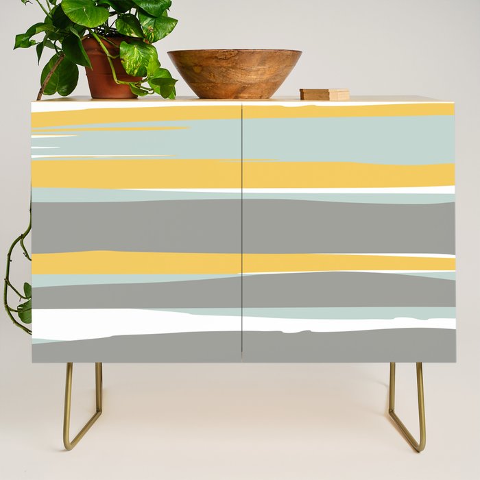 Stripe Abstract, Sun and Beach, Yellow, Pale, Aqua Blue and Gray Credenza Gallery Image 1