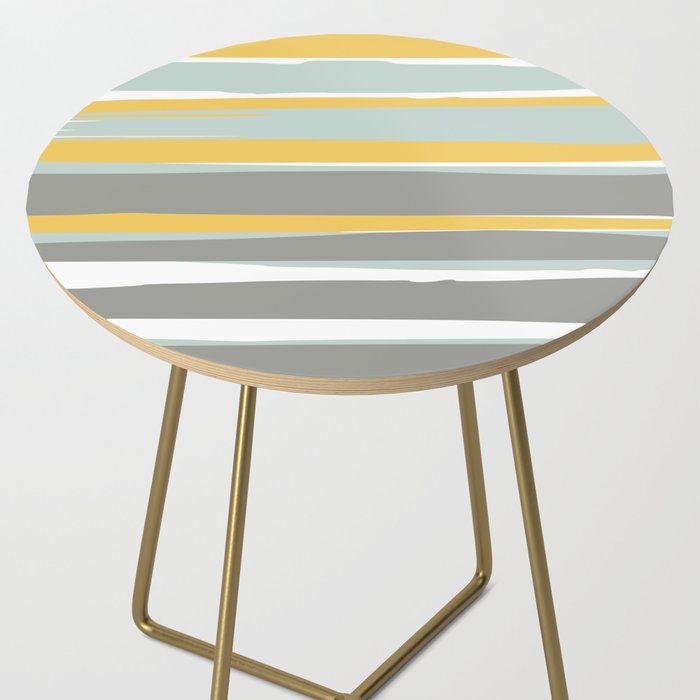 Stripe Abstract, Sun and Beach, Yellow, Pale, Aqua Blue and Gray Side Table Gallery Image 2