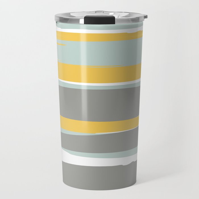 Stripe Abstract, Sun and Beach, Yellow, Pale, Aqua Blue and Gray Travel Mug Gallery Image 1