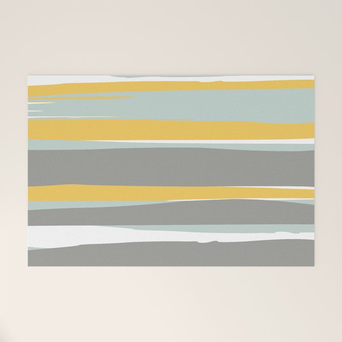 Stripe Abstract, Sun and Beach, Yellow, Pale, Aqua Blue and Gray Welcome Mat Gallery Image 1