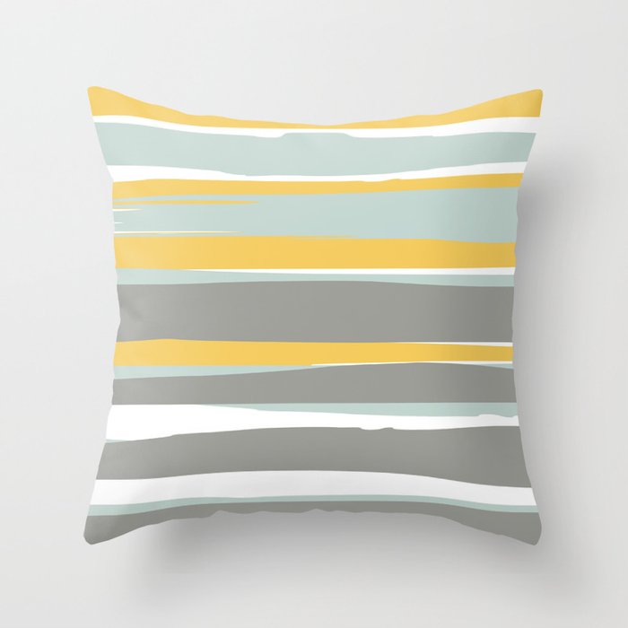 Stripe Abstract, Sun and Beach, Yellow, Pale, Aqua Blue and Gray Throw Pillow Gallery Image 1