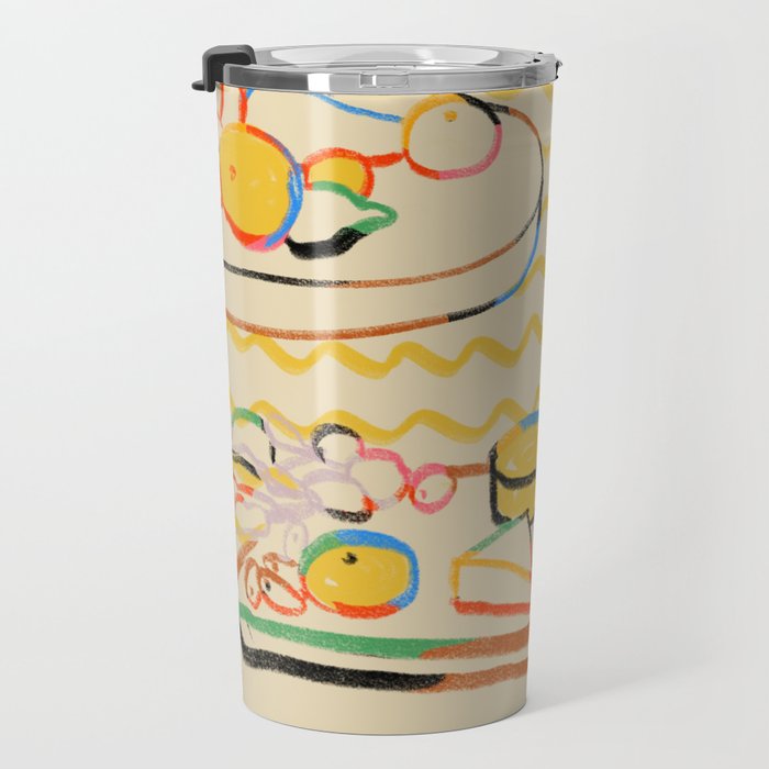 YELLOW TULIPS, WINE AND CHEESE Travel Mug Gallery Image 3