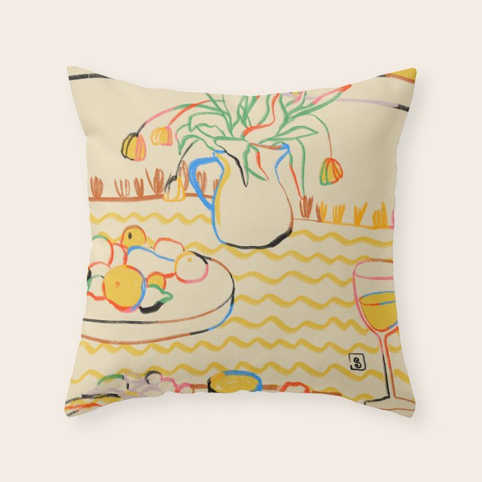 YELLOW TULIPS, WINE AND CHEESE Throw Pillow Gallery Image 6