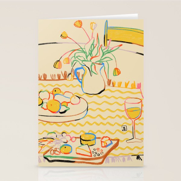 YELLOW TULIPS, WINE AND CHEESE Stationery Card Gallery Image 2