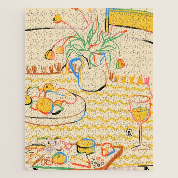 YELLOW TULIPS, WINE AND CHEESE Jigsaw Puzzle Gallery Image 1