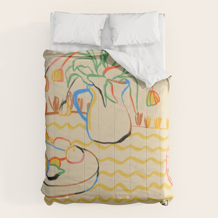 YELLOW TULIPS, WINE AND CHEESE Comforter Gallery Image 6
