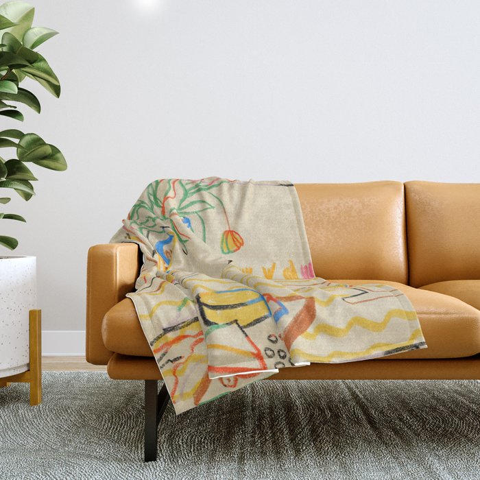 YELLOW TULIPS, WINE AND CHEESE Throw Blanket Gallery Image 1