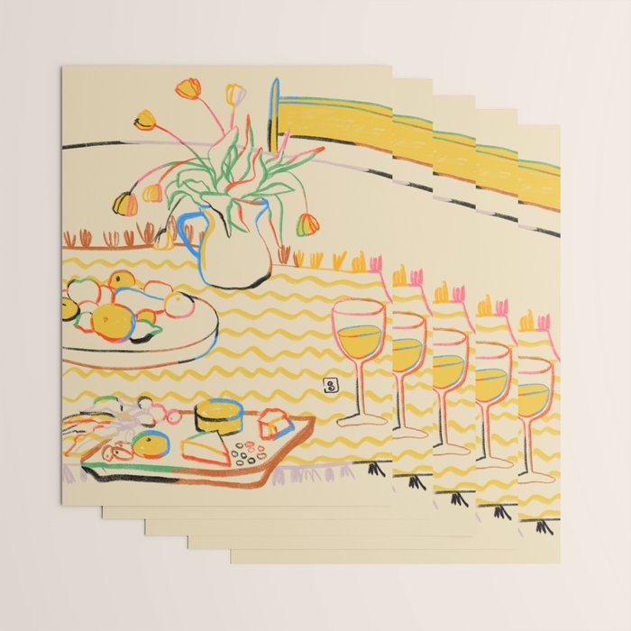 YELLOW TULIPS, WINE AND CHEESE Wrapping Paper Gallery Image 3
