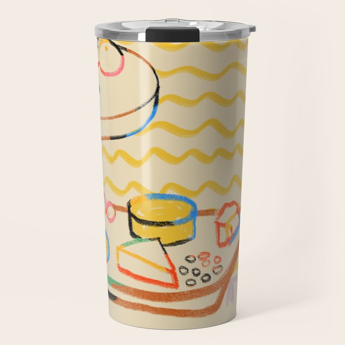 YELLOW TULIPS, WINE AND CHEESE Travel Mug Gallery Image 1