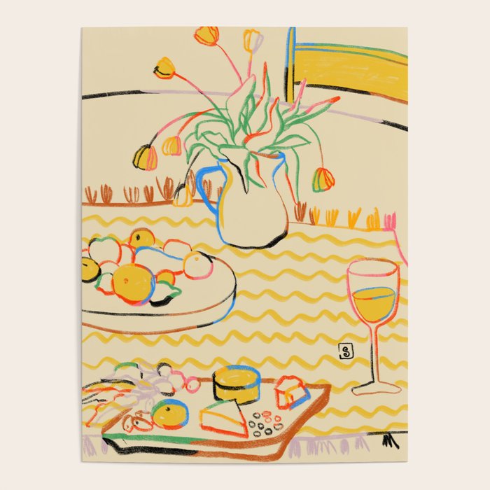 YELLOW TULIPS, WINE AND CHEESE Poster Gallery Image 4