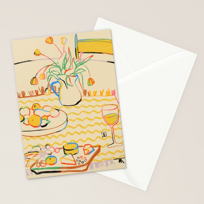 YELLOW TULIPS, WINE AND CHEESE Stationery Card Gallery Image 2