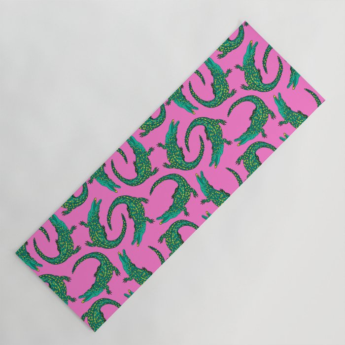 Crocodiles (Pink and Green) Yoga Mat Gallery Image 1