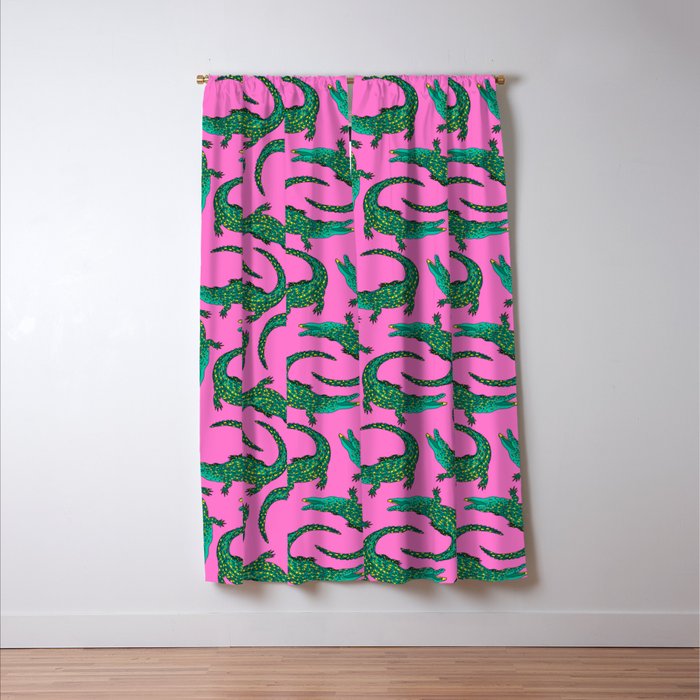 Crocodiles (Pink and Green) Window Curtain Gallery Image 3