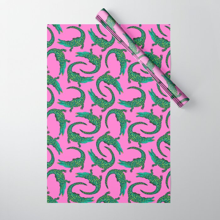 Crocodiles (Pink and Green) Wrapping Paper Gallery Image 1