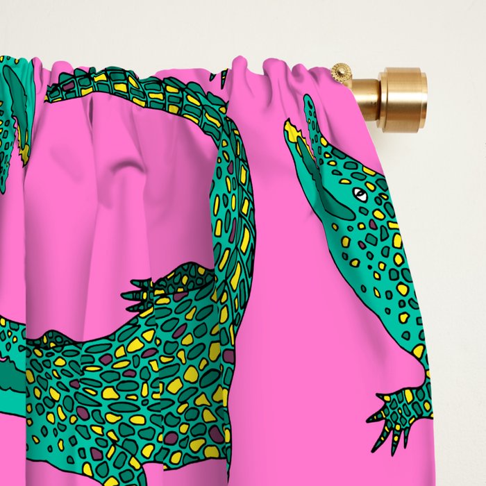 Crocodiles (Pink and Green) Window Curtain Gallery Image 2