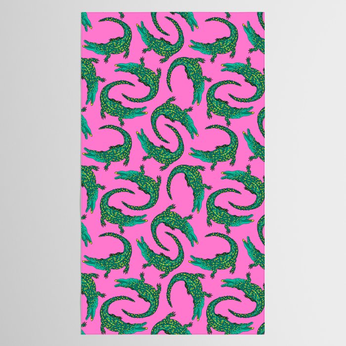 Crocodiles (Pink and Green) Tablecloth Gallery Image 2