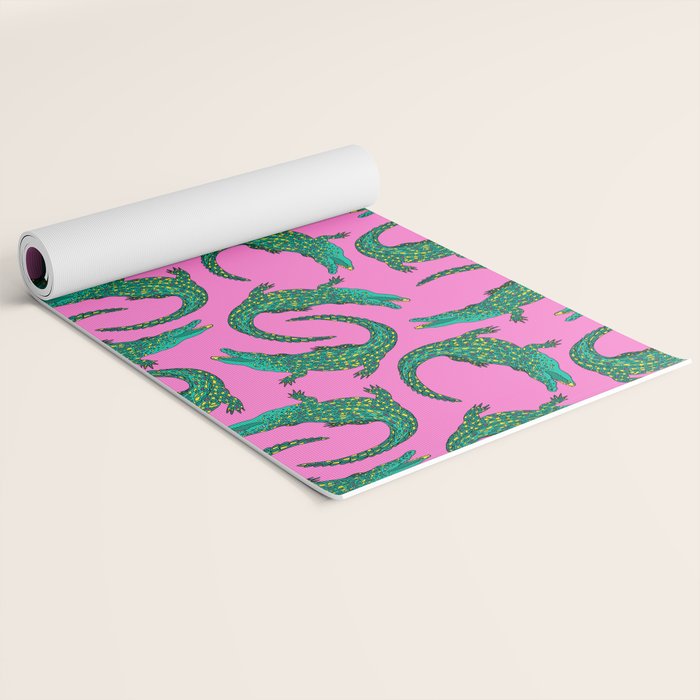 Crocodiles (Pink and Green) Yoga Mat Gallery Image 2