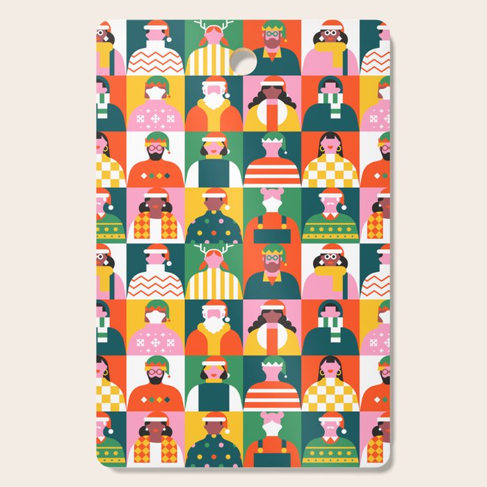 Diverse festive christmas people mosaic pattern Cutting Board Gallery Image 1