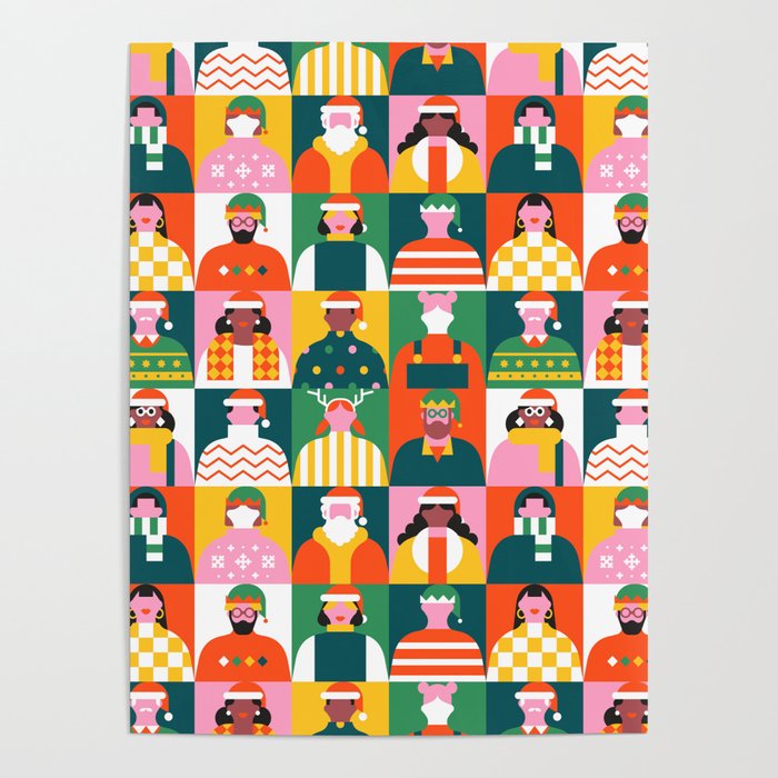 Diverse festive christmas people mosaic pattern Poster Gallery Image 4
