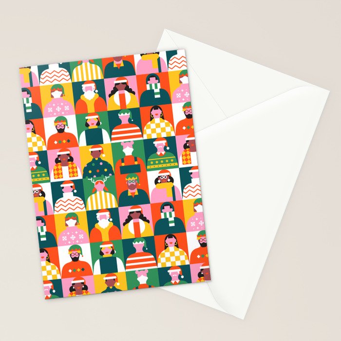 Diverse festive christmas people mosaic pattern Stationery Card Gallery Image 2