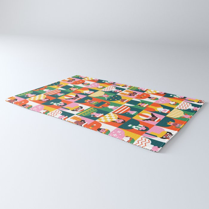 Diverse festive christmas people mosaic pattern Rug Gallery Image 3