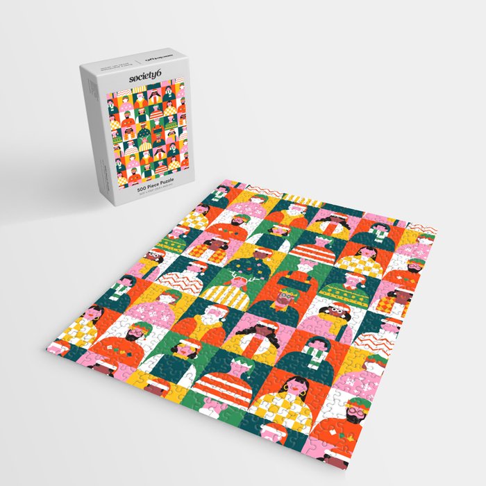 Diverse festive christmas people mosaic pattern Jigsaw Puzzle Gallery Image 2
