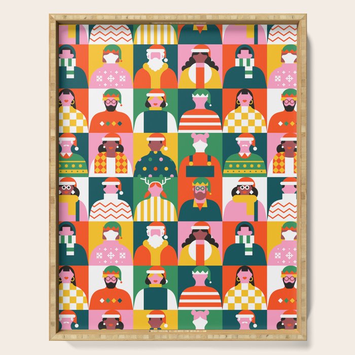 Diverse festive christmas people mosaic pattern Serving Tray Gallery Image 1