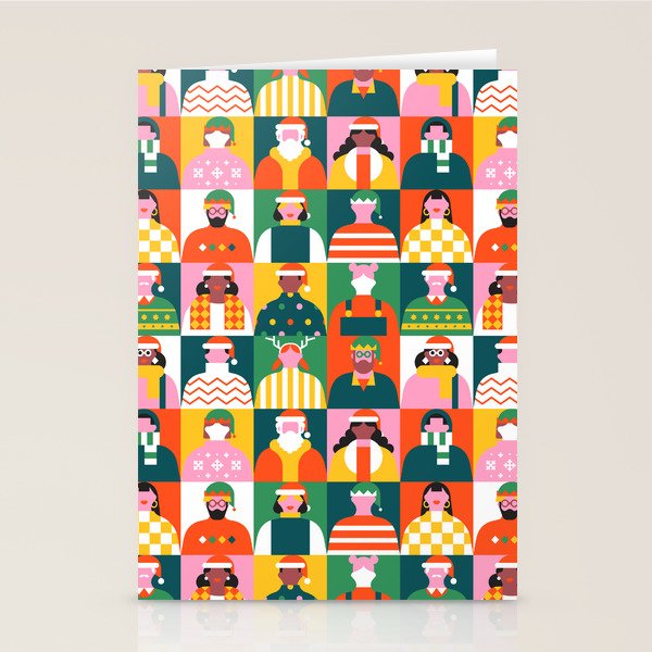 Diverse festive christmas people mosaic pattern Stationery Card
