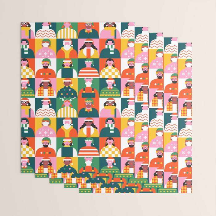 Diverse festive christmas people mosaic pattern Wrapping Paper Gallery Image 3