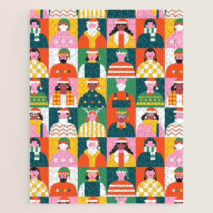 Diverse festive christmas people mosaic pattern Jigsaw Puzzle Gallery Image 1