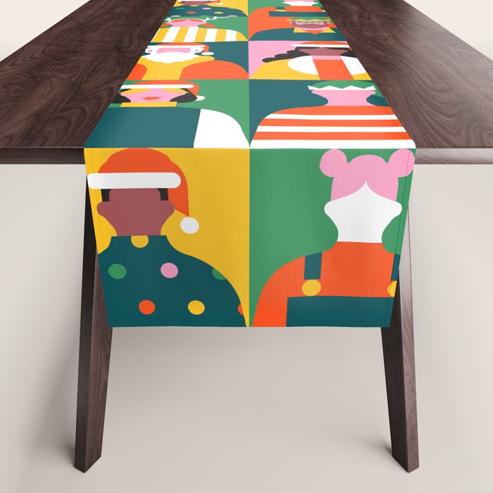 Diverse festive christmas people mosaic pattern Table Runner Gallery Image 1