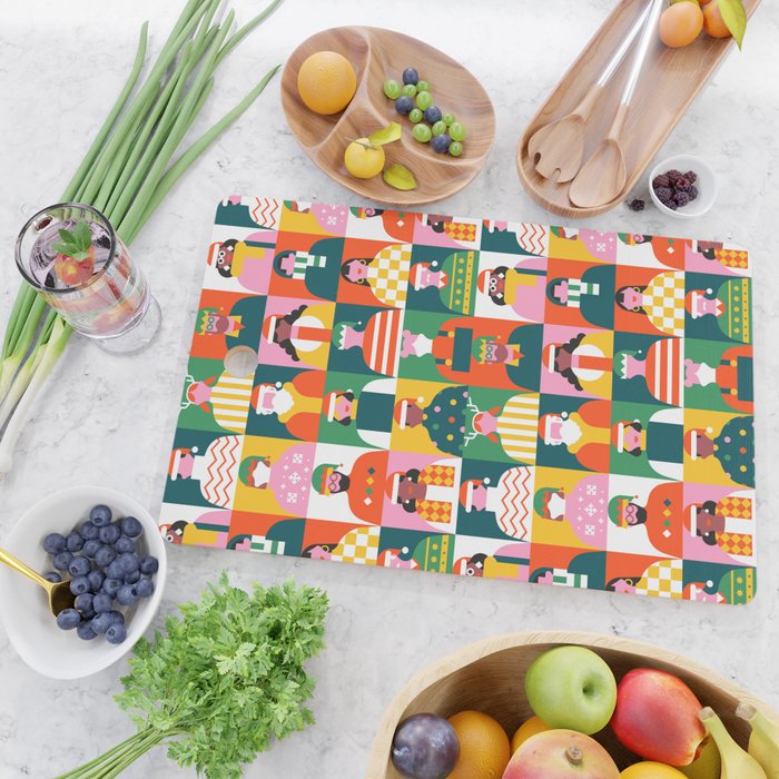Diverse festive christmas people mosaic pattern Cutting Board Gallery Image 2