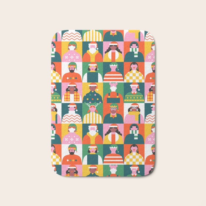 Diverse festive christmas people mosaic pattern Bath Mat Gallery Image 1